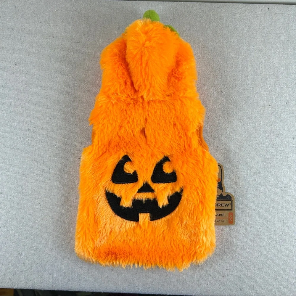 Pumpkin Halloween Costume for Small Dog Fuzzy Orange Hoodie